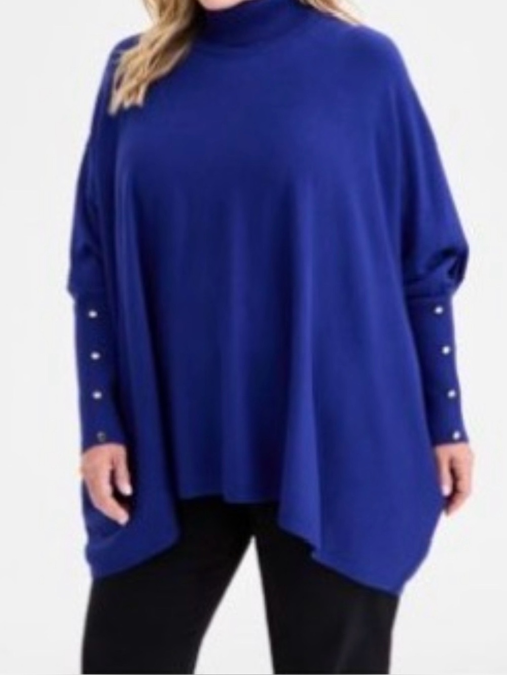 Women's Royal Blue Turtleneck Poncho Sweater - JM Collection NWT